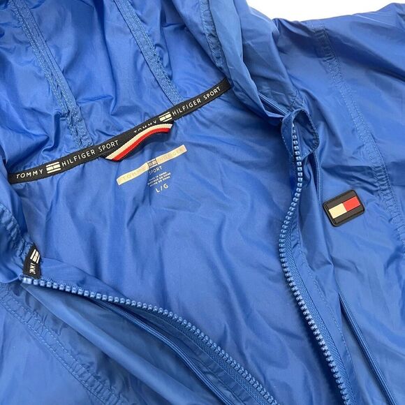 Tommy Hilfiger Jacket Womens L Blue Hoodie Windbreaker Full Zip Flag Sporty NEW - Picture 4 of 12